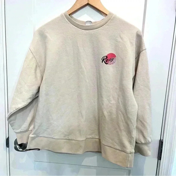 Off-white tan cream Roxy Lazy Days in Paradise Sweatshirt Comfy Crewneck XS - Picture 1 of 7